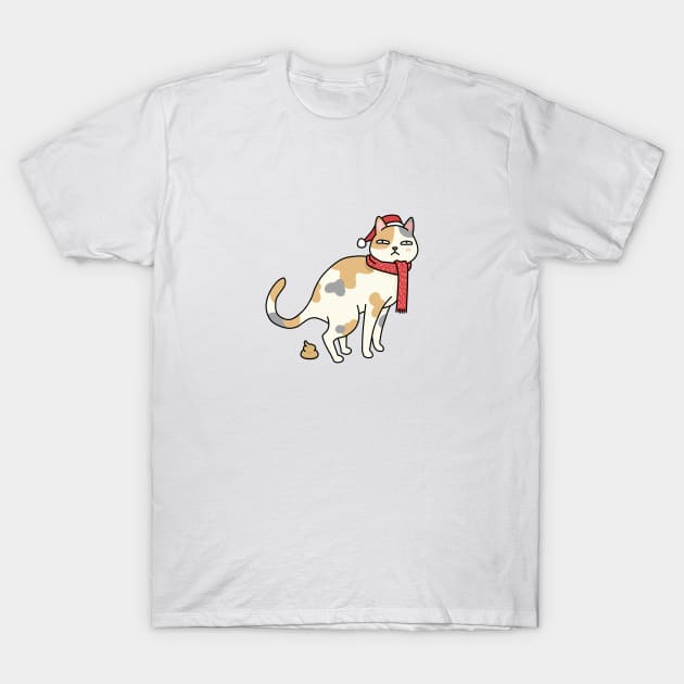 Christmas Calico Cat Pooping T-Shirt by Takeda_Art